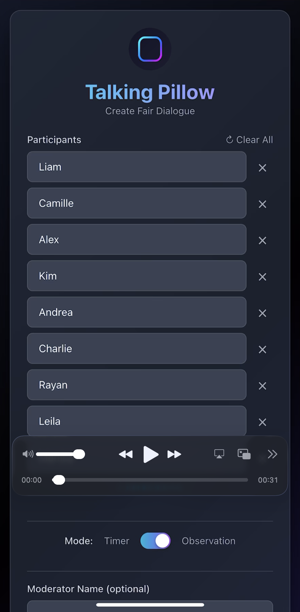 Setup phase of Talking Pillow